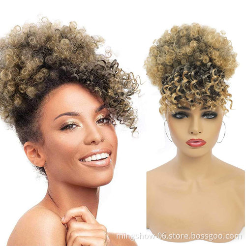 Synthetic kinky hair bun extensions hair bang with bun accessory maker